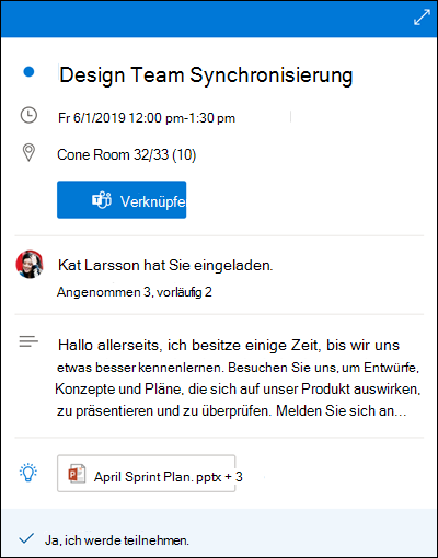 Calendar Peek für Outlook für das Web.