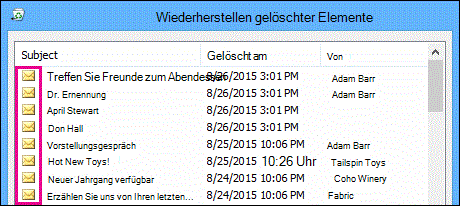 Alle Elementtypen im Ordner 