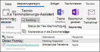 Sie können eine Liste der Besprechungsteilnehmer und deren Antwort status drucken.