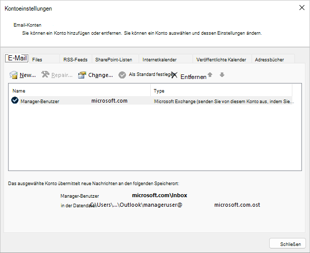 Wählen Sie im Dialogfeld Kontoeinstellungen, Email Konten einen Namen aus.