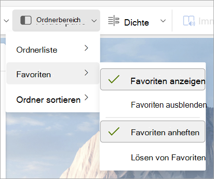 Screenshot: Dropdownliste im Ordnerbereich mit ausgewählten Optionen 