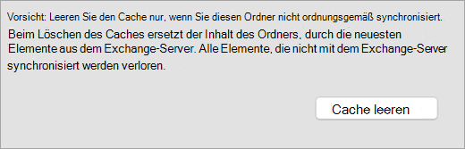 Schaltfläche „Cache leeren“ und eine Warnung auf der Registerkarte „Allgemein“