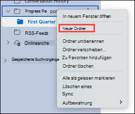 Zeigt die Auswahl eines Ordners in Outlook an
