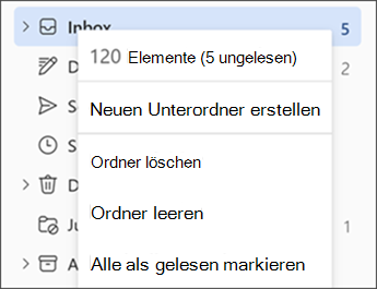 Screenshot: Menü beim Klicken mit der rechten Maustaste auf einen Ordner