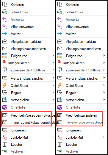 Nebeneinander angezeigte Optionen 
