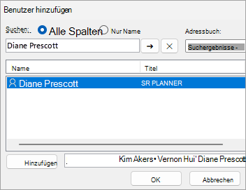 Screenshot: Hinzufügen von Benutzern zum Freigeben eines Ordners für