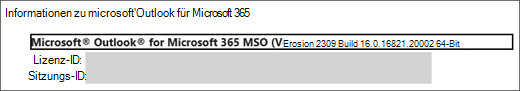 Screenshot: Name des Produkts, ausgeführte Version und 32 oder 64 Bit