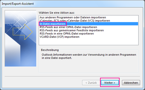 Wählen Sie In eine Datei exportieren aus.