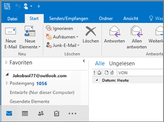 Ein Bild davon, wie es aussieht, wenn Sie über ein Outlook.com-Konto in Outlook 2016 verfügen.