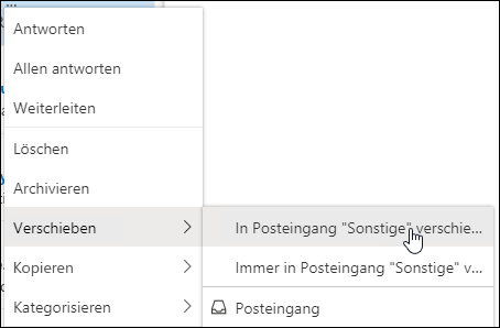 Screenshot des Kontextmenüs mit den Optionen 