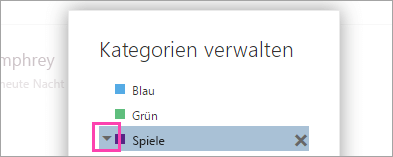 Ein Screenshot des Pfeils neben einer Kategorie
