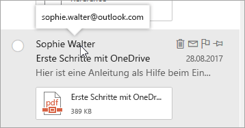 Screenshot des Cursors, der mit dem Mauszeiger auf einen Absendernamen bewegt wird