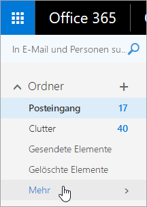 Screenshot des Cursors, der im Navigationsbereich von Outlook im Web über der Schaltfläche 