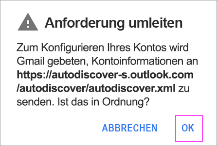 Wenn eine Umleitungsanforderung angezeigt wird, tippen Sie auf 