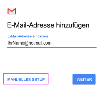 Auswählen von Manuelles Setup