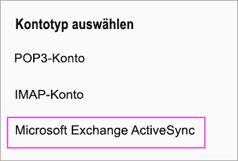 Wählen Sie Microsoft Exchange ActiveSync aus.
