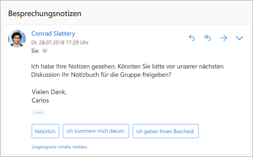 Ein Screenshot mit vorgeschlagenen Antworten