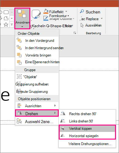 Zeigt die Optionen 