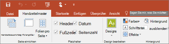 Zeigt das Handzettelmaster-Menüband in PowerPoint