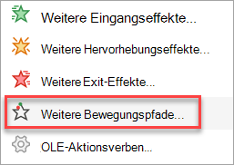 Hier finden Sie mehr Bewegungspfade als nur die im Menü Animation hinzufügen.