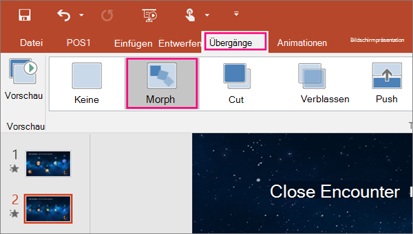 Zeigt den Übergang 