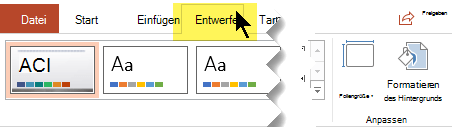 Wählen Sie in der Symbolleiste des Menübands die Registerkarte 