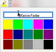 Textmarkerschaltfläche und Farbkatalog