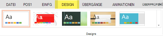 Designdesigns befinden sich auf der Registerkarte Entwurf des Menübands.
