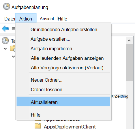 Auswählen von Aktion > Aktualisieren im Aufgabenplaner.
