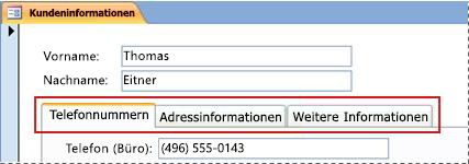 Ein Formular, das ein Registerkartensteuerelement enthält