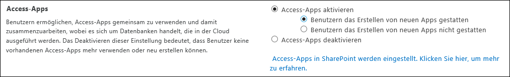 Screenshot der Access-Apps-Einstellungen auf der Seite 