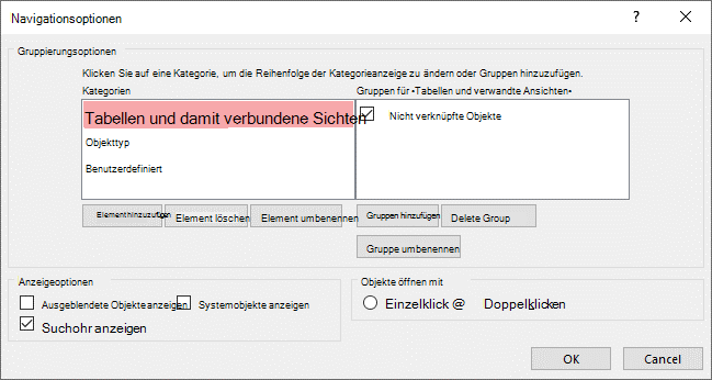 Die benutzerdefinierte Standardkategorie