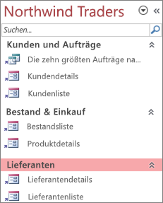 Benutzerdefinierte Navigation von Northwind Traders