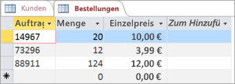 Auswählen einer Tabelle in Access