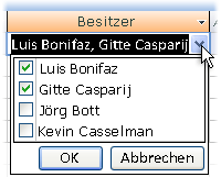 Eine Kontrollkästchen-Dropdownliste im geöffneten Zustand.