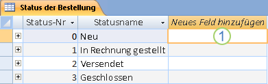 Datenblatt in Access mit Spalte 'Neues Feld hinzufügen'