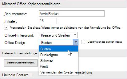 Einstellungen für Office-Design