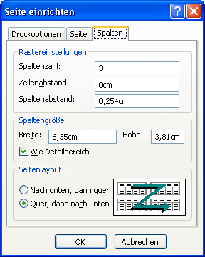 Registerkarte 'Spalten' des Dialogfelds 'Seite einrichten'
