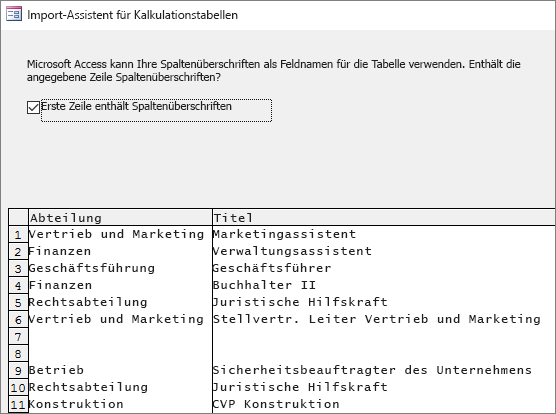 Importieren von Daten aus Excel