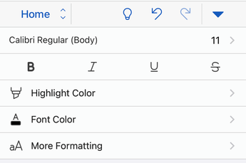 Schriftartformatierungsoptionen in Word für iOS.