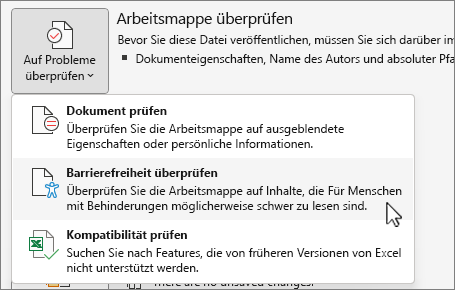 Überprüfen auf Probleme & Überprüfen des Menüelements 