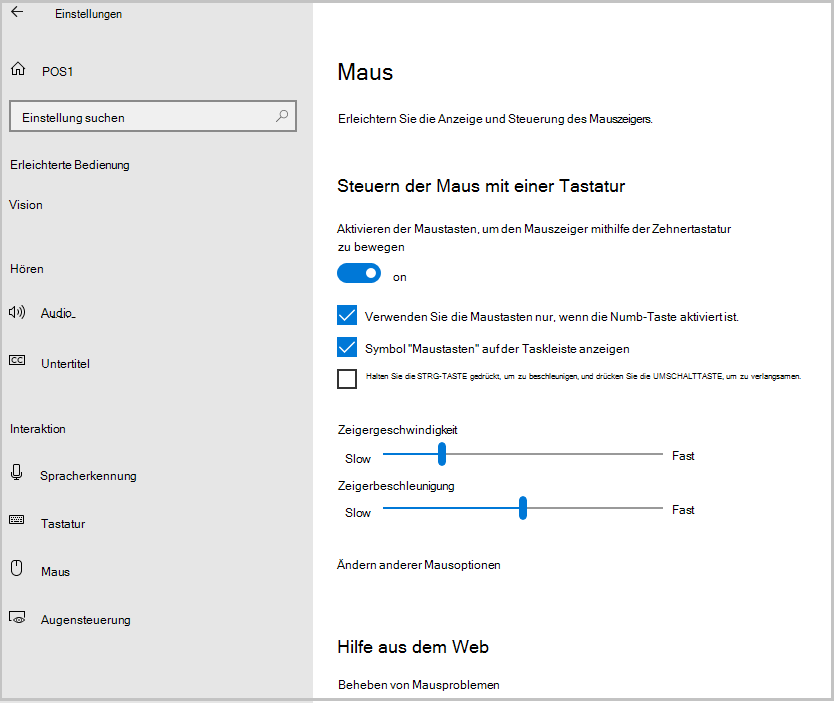 Screenshot: Aktivieren von Windows10Mousekeys