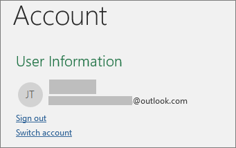 Zeigt den Link zum Abmelden in der Backstage-Ansicht von Office unter Windows an.