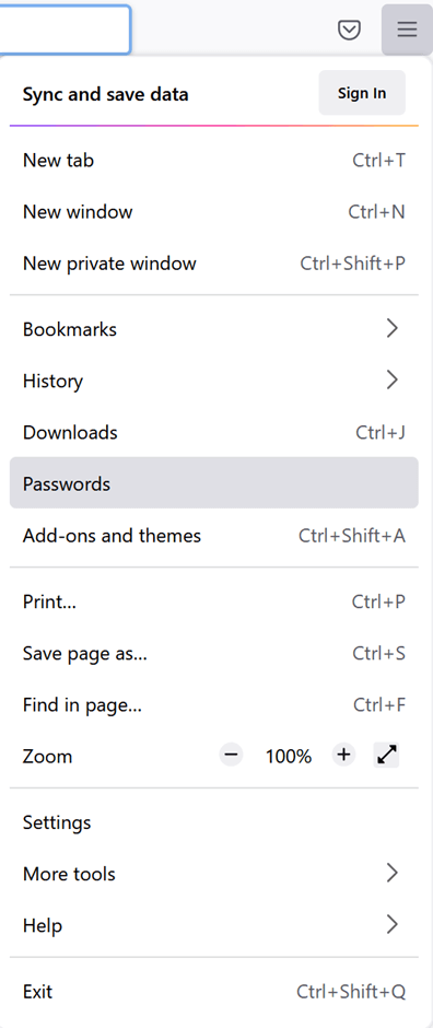 Das Hauptmenü in Firefox mit ausgewählter Option 