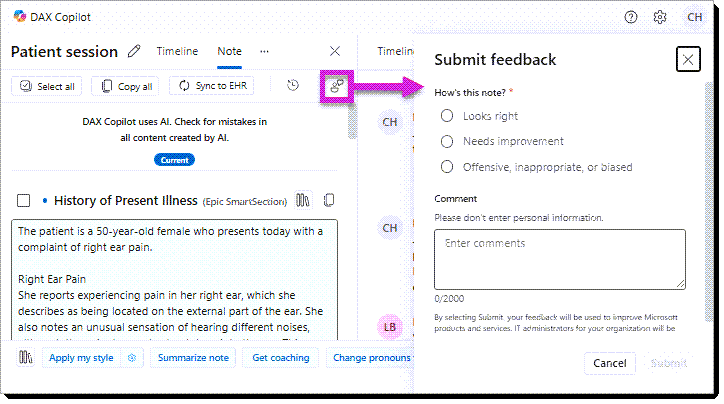 Image highlights submit feedback which displays another tab to submit your feedback with given options