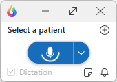 Screenshot von Dragon Copilot in der kompakten Ansicht mit aktiviertem Diktiermodus und eingeschaltetem Mikrofon.
