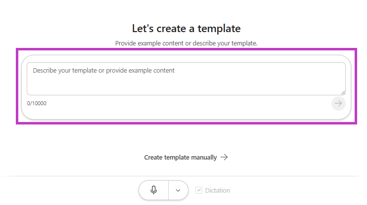 Screenshot der vergrößerten Ansicht des Dragon Copilot KI-Assistenten mit hervorgehobenem Textfeld für den KI-Assistenten.