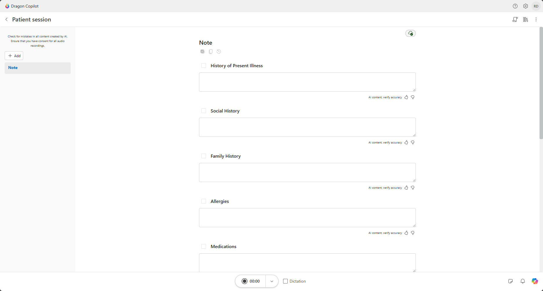 Screenshot einer Dragon Copilot-Patientenseite.