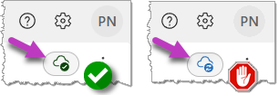 Screenshot der Symbole für gespeicherte und die gerade gespeicherte Sitzung.