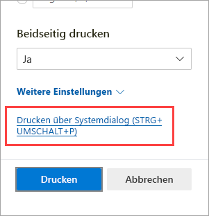 Drucken mithilfe des Systemdialogfelds